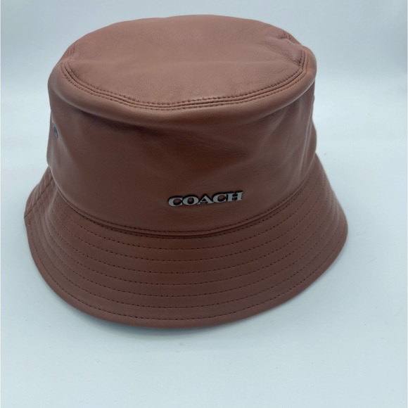 NWT COACH LEATHER KHAKI BUCKET HAT - Picture 1 of 7